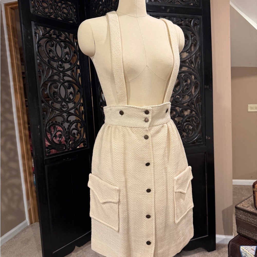 Chic Cream Button-Front Suspender Skirt